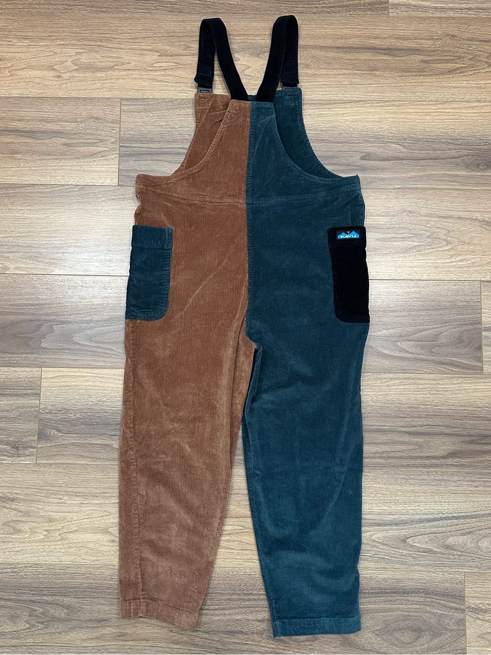 Kavu San Juan Corduroy Overalls in Dusk Bay Teal Blue/Brown/Black Size Large - Picture 7 of 11